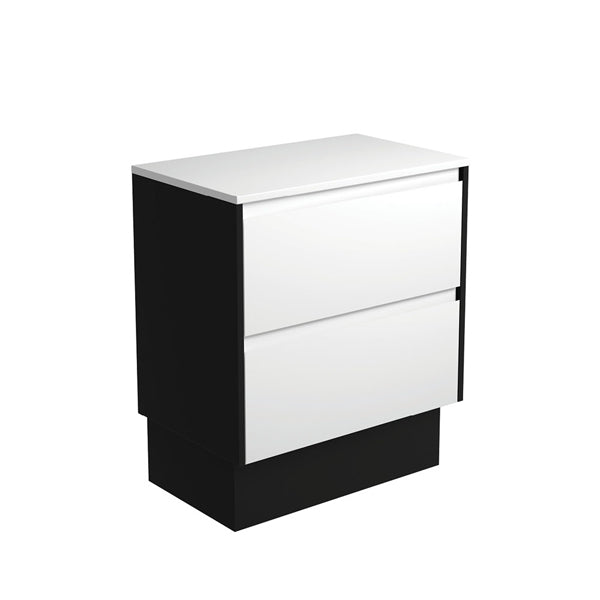Amato Satin White 750 Cabinet on Kickboard, Satin Black Panels