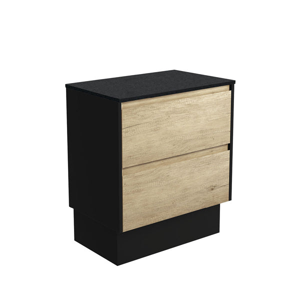 Amato Scandi Oak 750 Cabinet on Kickboard, Satin Black Panels