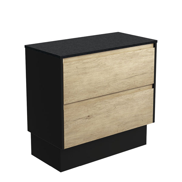 Amato Scandi Oak 900 Cabinet on Kickboard, Satin Black Panels