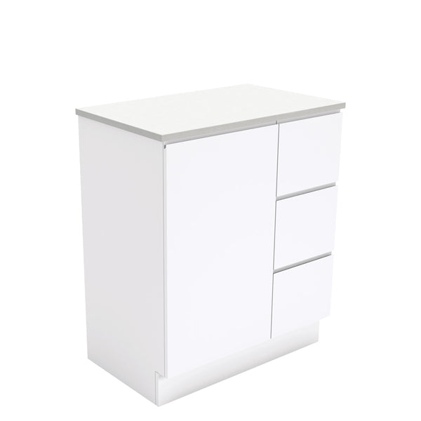 Fingerpull Gloss White 750 Cabinet on Kickboard, Right Hand Drawers