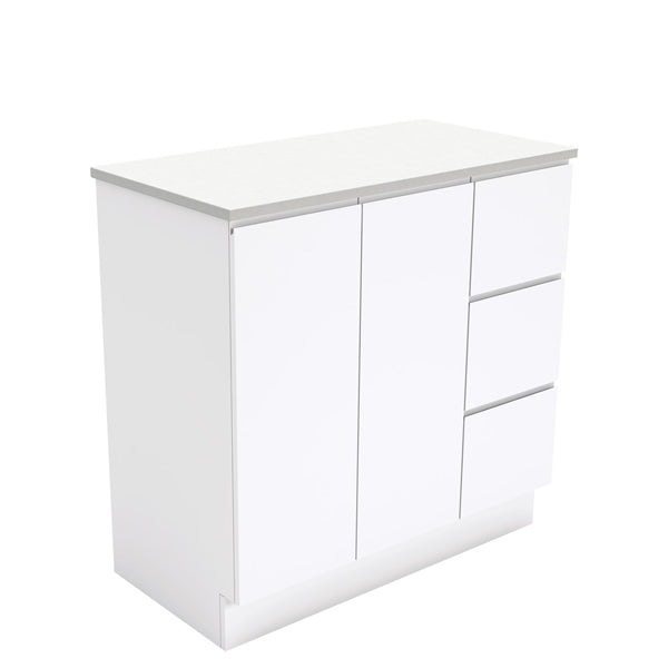Fingerpull Gloss White 900 Cabinet on Kickboard, Right Hand Drawers