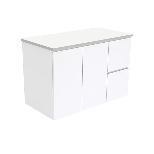 Fingerpull Gloss White 900 Wall-Hung Cabinet, Right Hand Drawers