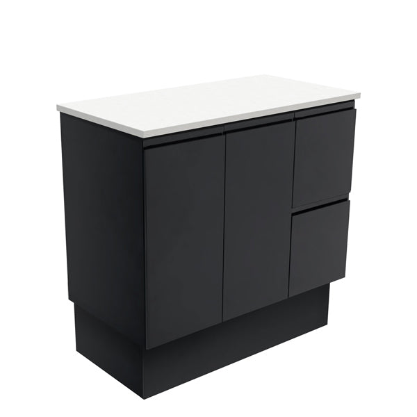 Fingerpull Satin Black 900 Cabinet on Kickboard, Right Hand Drawers