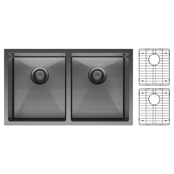 Hana 27L/27L Double Kitchen Sink Kit, PVD Carbon Metal
