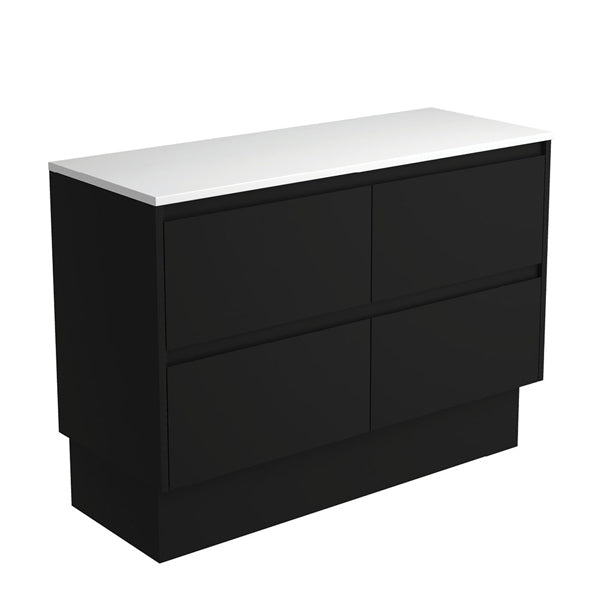Amato Satin Black 1200 Cabinet on Kickboard, Satin Black Panels