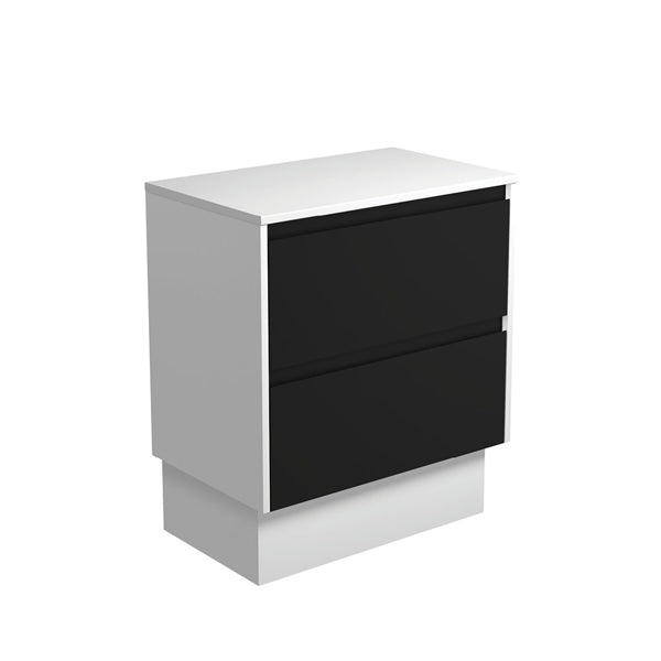 Amato Satin Black 750 Cabinet on Kickboard, Satin White Panels