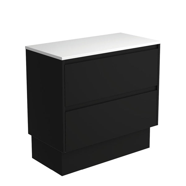 Amato Satin Black 900 Cabinet on Kickboard, Satin Black Panels