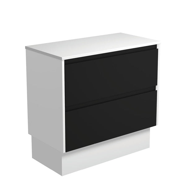 Amato Satin Black 900 Cabinet on Kickboard, Satin White Panels