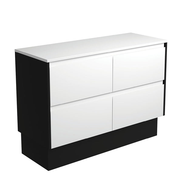 Amato Satin White 1200 Cabinet on Kickboard, Satin Black Panels