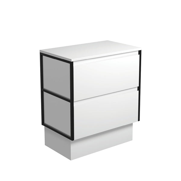 Amato Satin White 750 Cabinet on Kickboard, Matte Black Frames