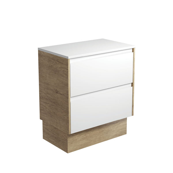 Amato Satin White 750 Cabinet on Kickboard, Scandi Oak Panels