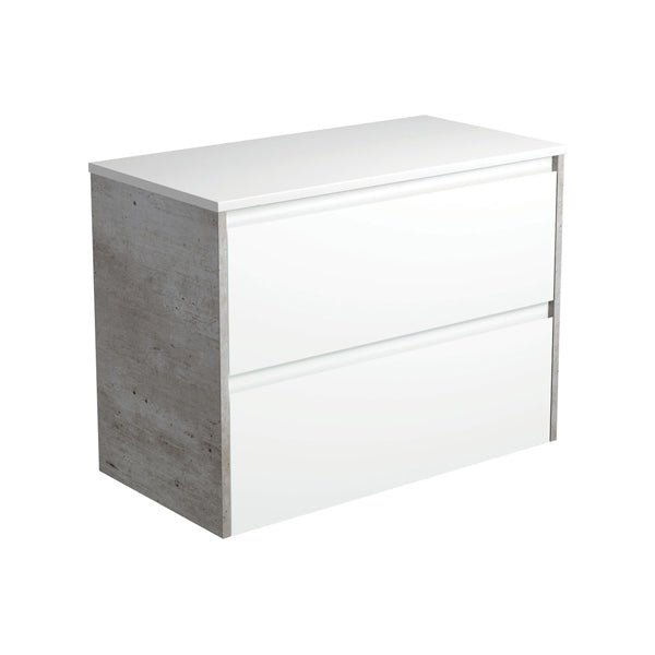 Amato Satin White 900 Wall-Hung Cabinet, Industrial Panels