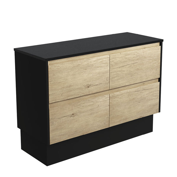 Amato Scandi Oak 1200 Cabinet on Kickboard, Satin Black Panels
