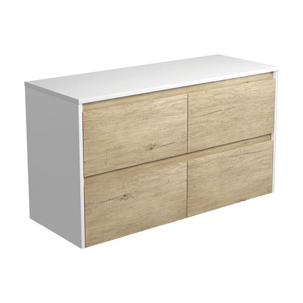 Amato Scandi Oak 1200 Wall-Hung Cabinet, Satin White Panels
