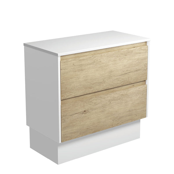 Amato Scandi Oak 900 Cabinet on Kickboard, Satin White Panels