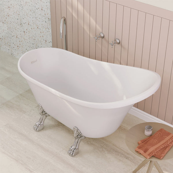 Clawfoot Freestanding Acrylic Bath, Chrome Feet