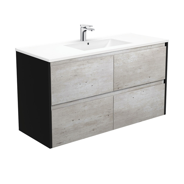 Dolce Amato 1200 Industrial Wall-Hung Vanity, Satin Black Panels