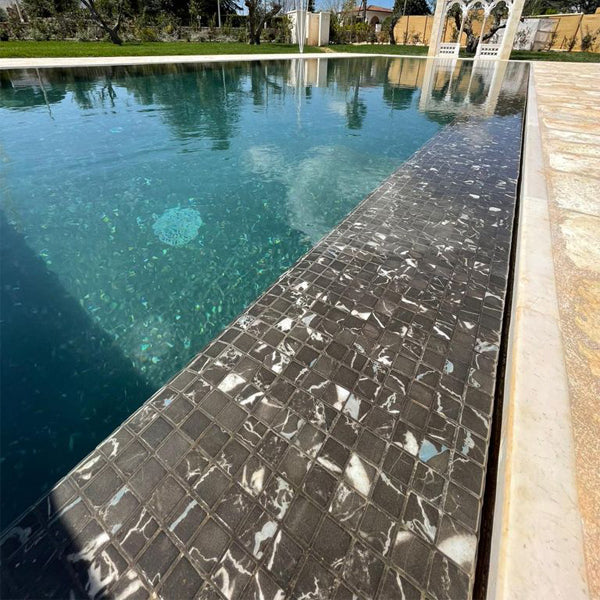 312x495mm Ezarri Pool Mosaic - Zen Stone Black Marble 25mm Matt