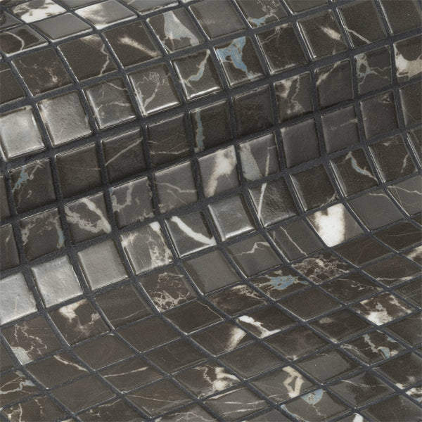 312x495mm Ezarri Pool Mosaic - Zen Stone Black Marble 25mm Matt