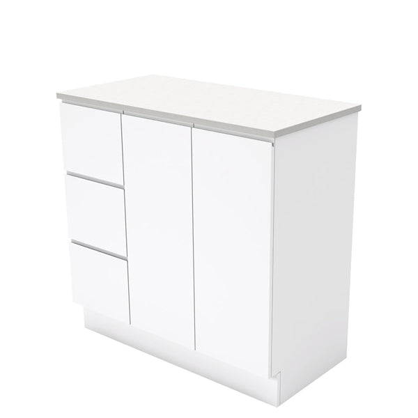 Fingerpull Gloss White 900 Cabinet on Kickboard, Left Hand Drawers