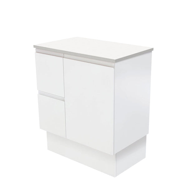 Fingerpull Satin White 750 Cabinet on Kickboard, Left Hand Drawers