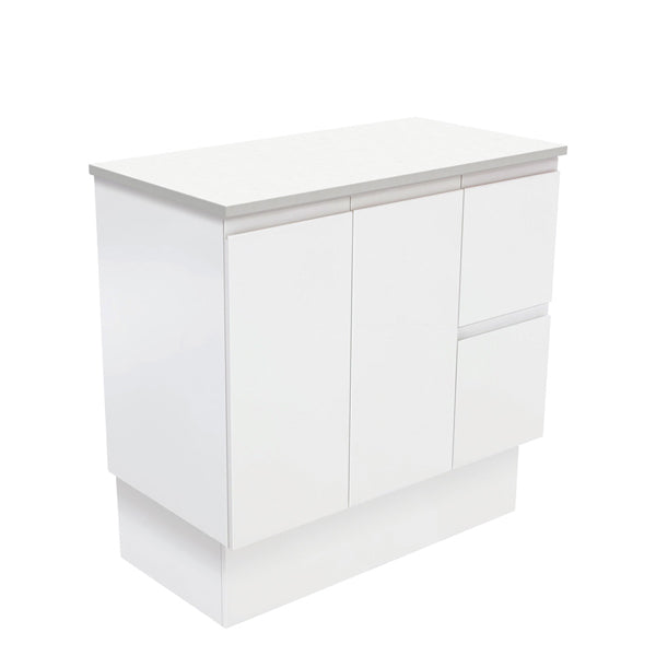 Fingerpull Satin White 900 Cabinet on Kickboard, Right Hand Drawers