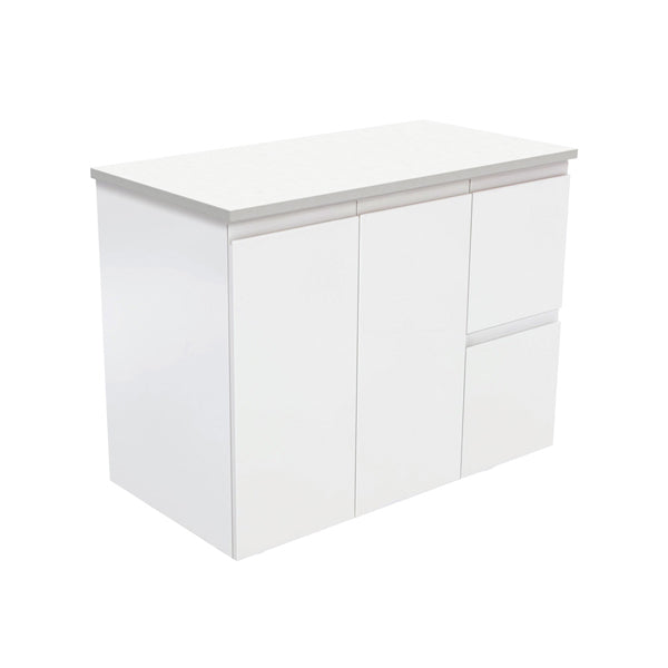 Fingerpull Satin White 900 Wall-Hung Cabinet, Right Hand Drawers