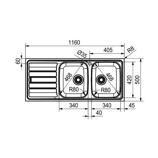 Franke Flash Flx621 Double Bowl Sink Left Hand DrainRight Hand Bowl