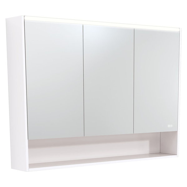 1200 LED Mirror Cabinet with Display Shelf, Gloss White