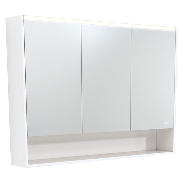 1200 LED Mirror Cabinet with Display Shelf, Satin White