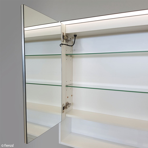 750 LED Mirror Cabinet with Display Shelf, Satin White