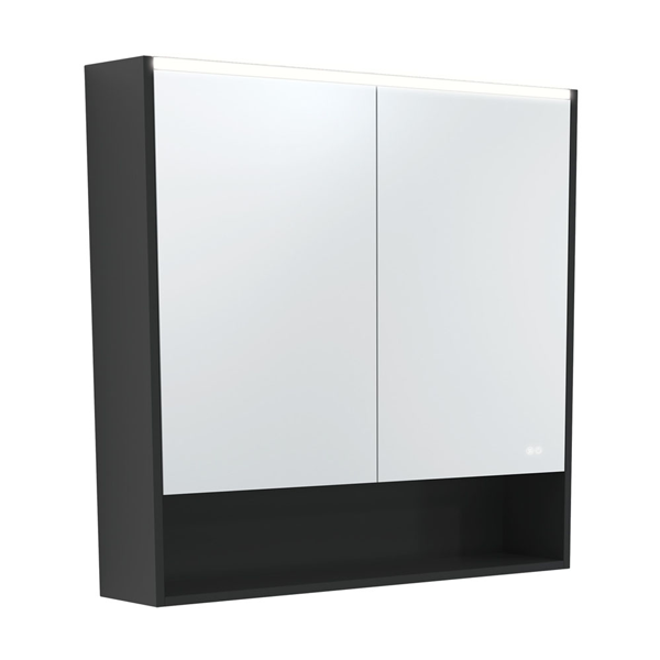 900 LED Mirror Cabinet with Display Shelf, Satin Black