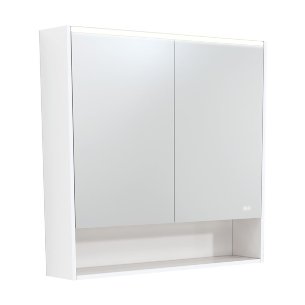 900 LED Mirror Cabinet with Display Shelf, Satin White