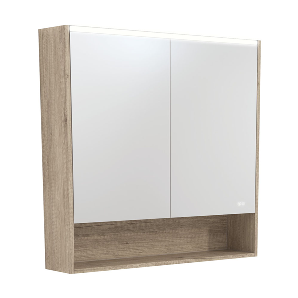 900 LED Mirror Cabinet with Display Shelf, Scandi Oak