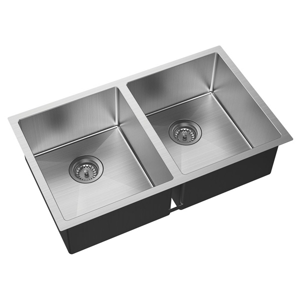 Hana 27L/27L Double Kitchen Sink Kit, Stainless Steel