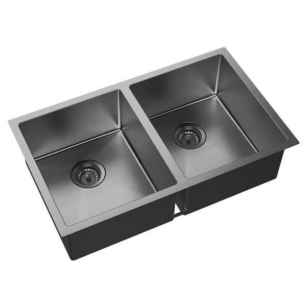 Hana 27L/27L Double Kitchen Sink, PVD Carbon Metal