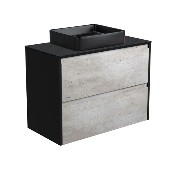 Luciana MB, Black Sparkle Amato 900 Industrial Vanity, Satin Black Panels, Wall Hung